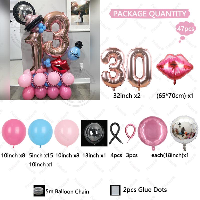 Hot Pink Rose Gold Balloon with 32inch Number Red Lipstick Foil Balloon for Valentine's Day Girl Wedding Birthday Decoration