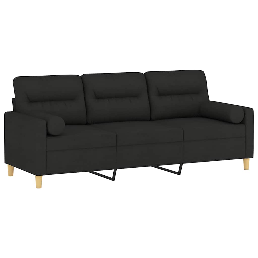 Vidaxl 3-Seater Sofa With Cushions, Black, 180 Cm, Fabric