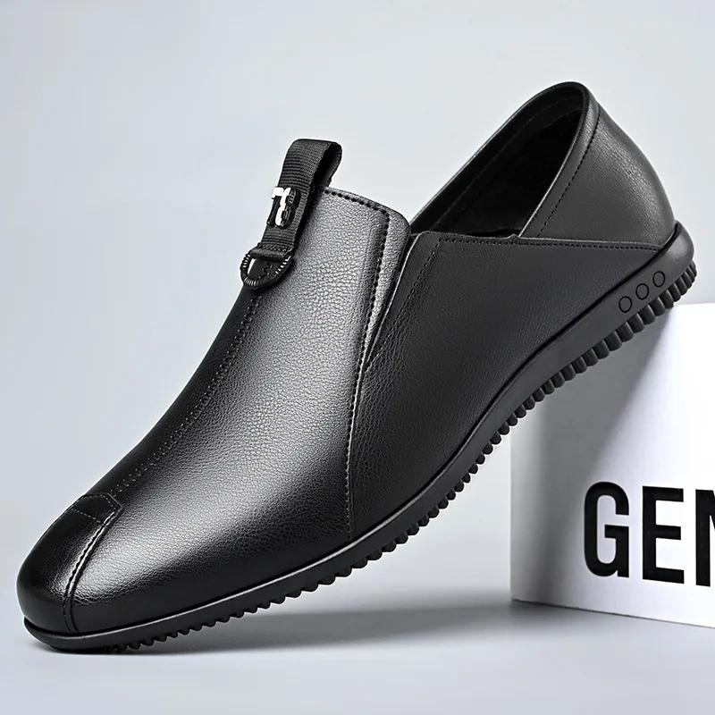 New Shoes for Men Leather Casual Shoes Spring Flat Slip-on Loafers Youth Cool Lightweight Driving Shoes