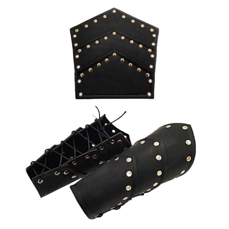 Vintage Renaissances Arm Guards Viking Arm Bracer Three-layer Rivet Faux Leather Arm Armors Costume Stage Props
