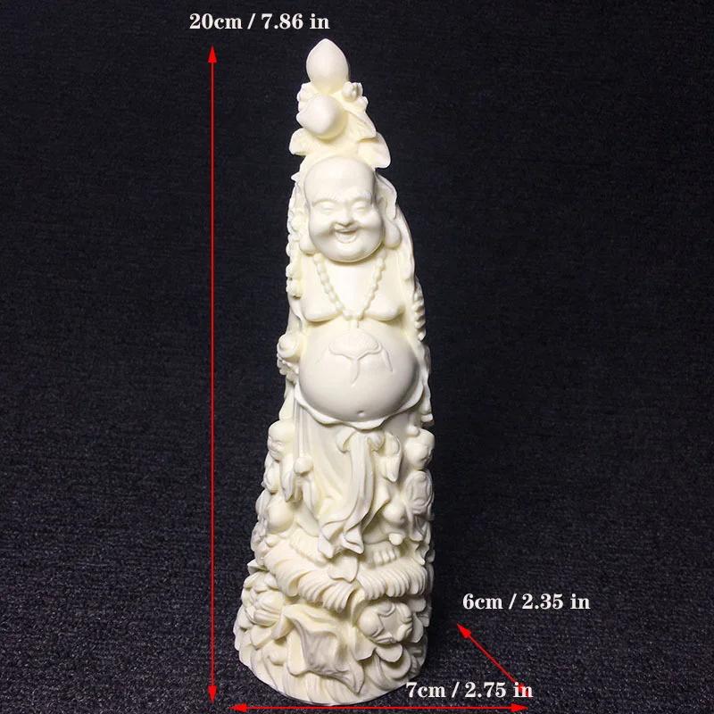 Hand Carved Shakyamuni Laughing Buddha Decorative Statue Feng Shui Home Office Room Decoration Chinese Buddhism Artwork 7.86 in