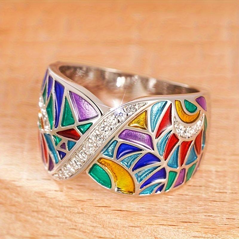 1pc Bohemian Style Synthetic Zirconia Ring for Women - Vibrant August-Birthstone Design, White Golden Plated, Perfect for Summer, Daily Wear & Parties