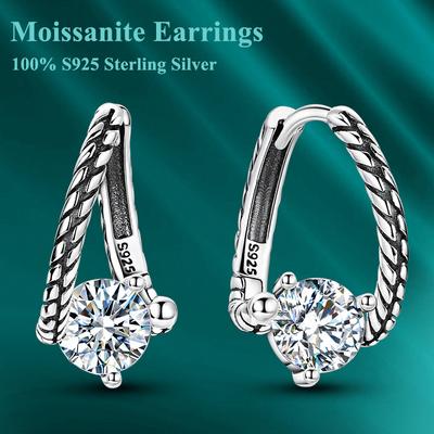 1Ct Moissanite Hoop Earring 100% Copper Shining Classic Snakebone Pattern Earring For Women Wedding Party Jewelry
