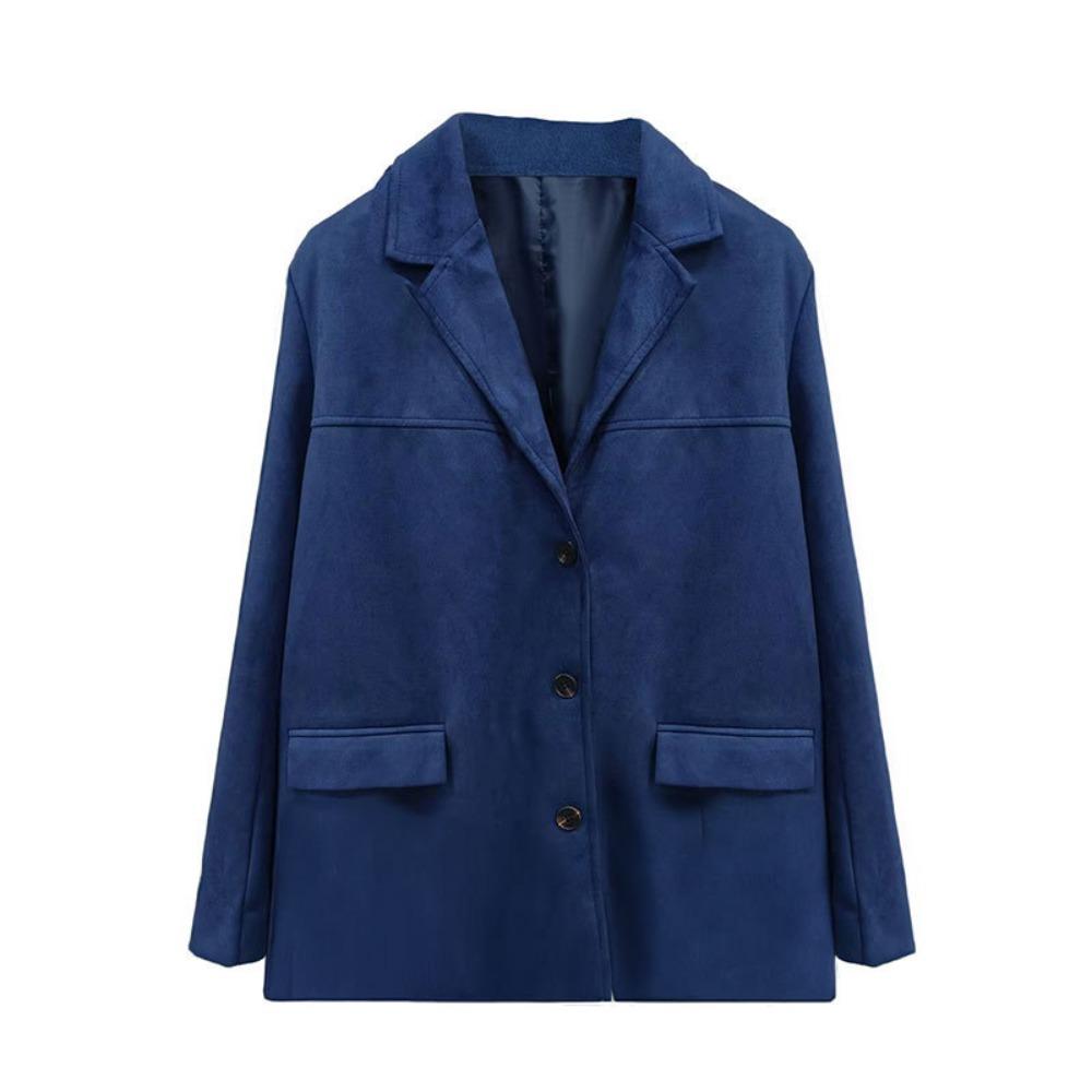 Women's Retro Suede Blazer, Casual Loose Single-Breasted Long Sleeve Office Coat