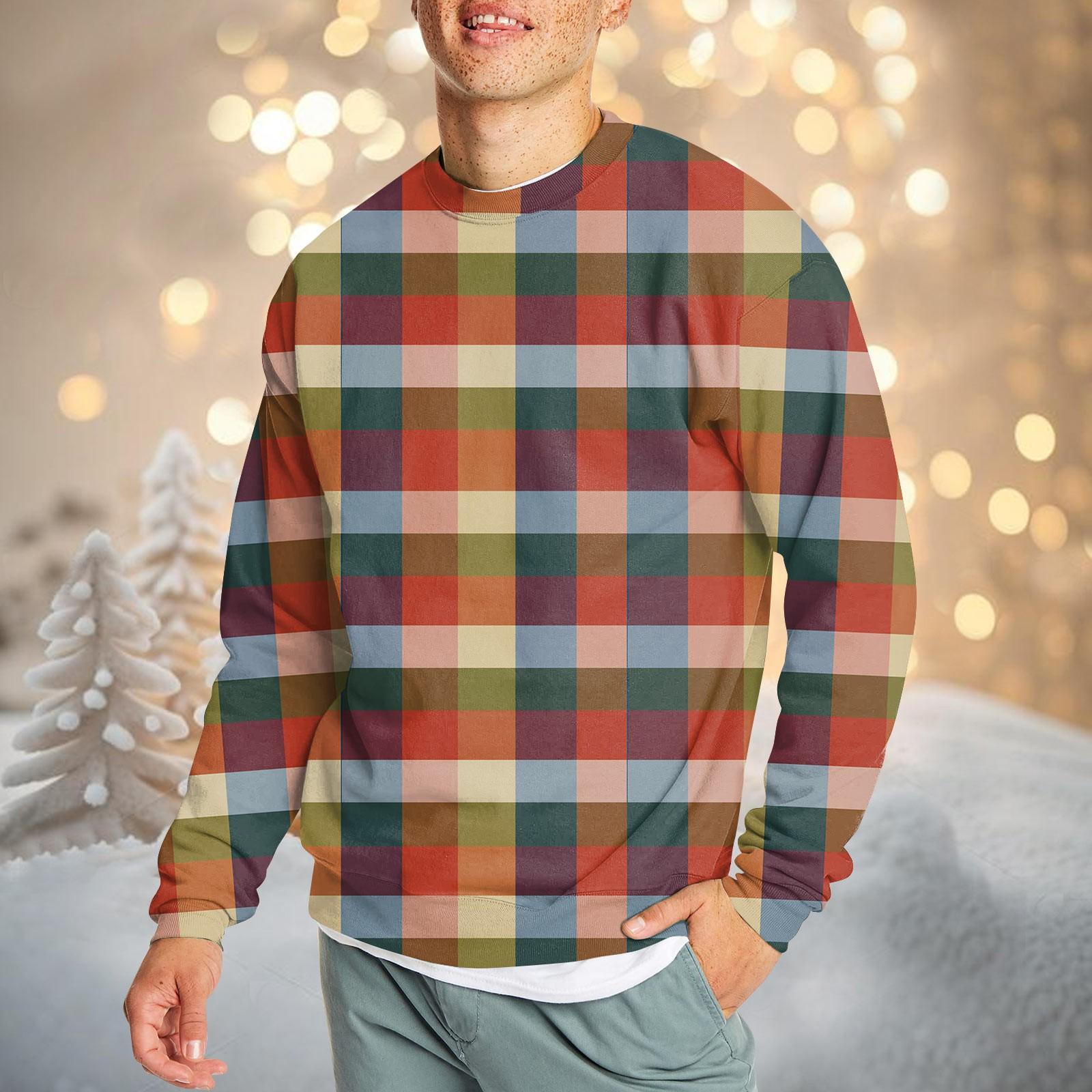 

Мужская повседневная мода удобная клетчатая круглая горловина пуловер толстовка свитшот XL красный