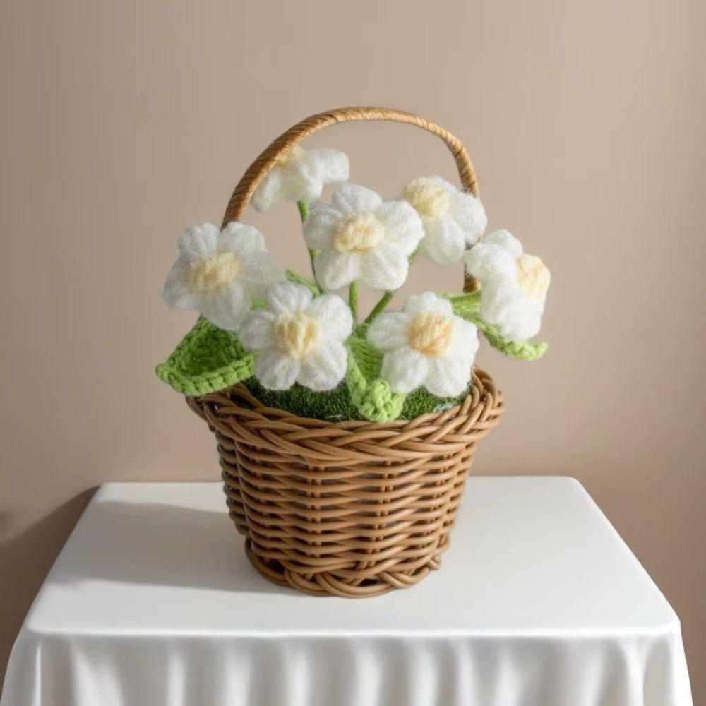 Small Crochet Flower Pot Handmade Puff Flower Potted Ornament  Office Desktop Decoration