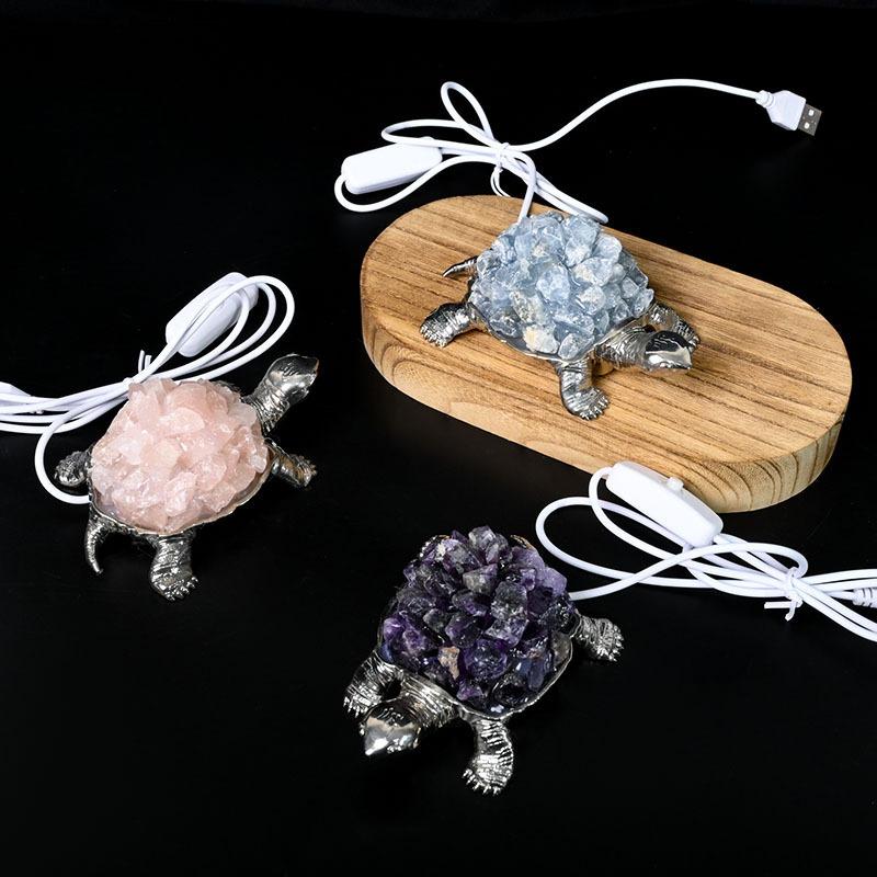 Versatile Natural Crystal Turtle Night Light USB-Powered Aromatherapy Atmosphere Lamp Home Bedroom Decoration Unique Gift Idea