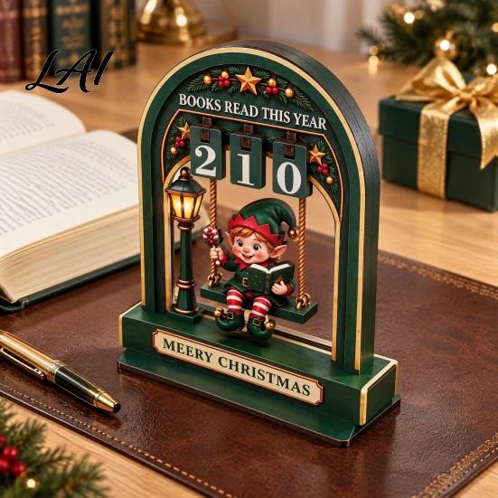 Reading Tracker Calendar Wooden Christmas Tracker Santa Arch Shelf Desktop Decor Decorative Holiday Table Ornaments with Adjustable Number Counters
