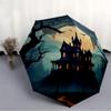 1pc Haunted House Moonlit Night Automatic Folding Umbrella, Lightweight Retractable Compact Travel Umbrella, 8-Rib Sturdy Frame, Fine Outdoor Umbrella