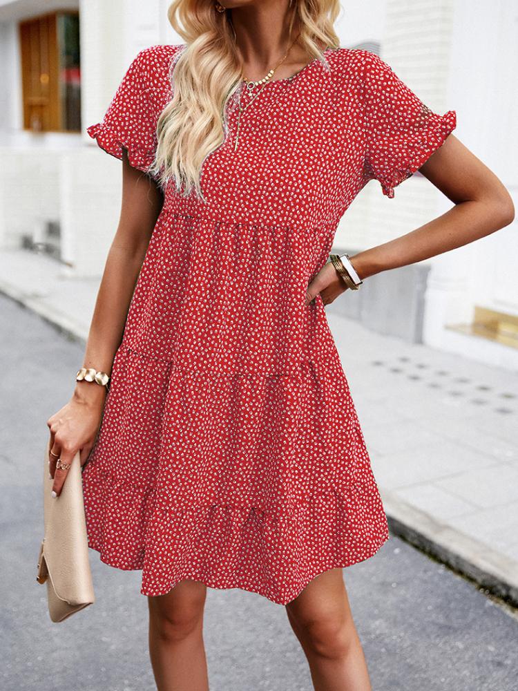 New Women's Casual Print Dress Spring and Summer Temperament Ranch Style Female Dress