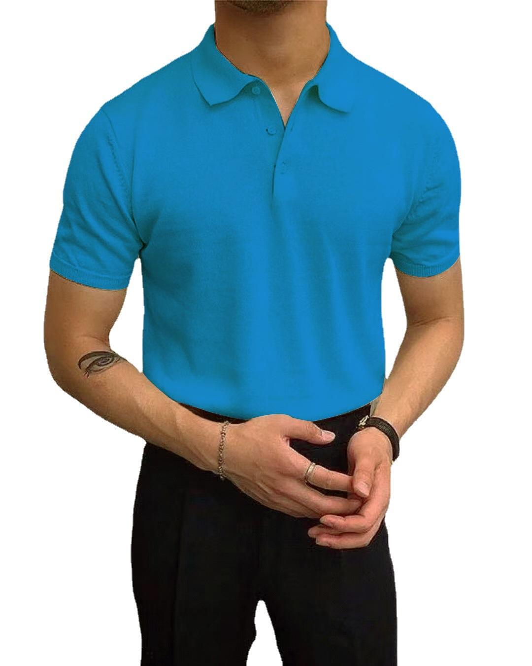 

2026 Summer New Casual Men s Clothing Lapel Fashion Loose Solid Color Short Sleeve Spliced Button Thin Youth Trend Polo Shirt XXXL небо синє кольору