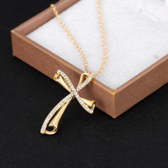 Elegant Cross Pendant Prayer Necklace Gift Shiny Rhinestone Women's Jewelry