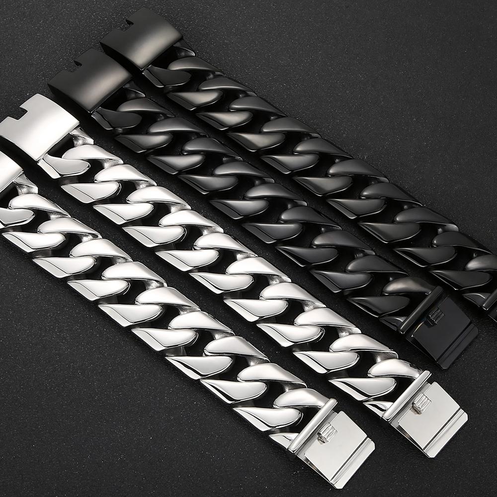 Black 31MM Chunky Cuban Link Chain Bracelet for Men Heavy Stainless Steel Men's Bracelets Birthday Gifts for Dad Husband Massive