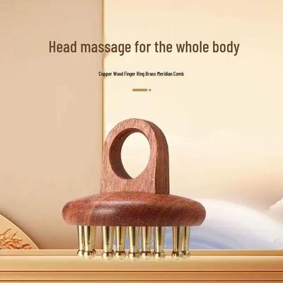 Birnbaumholz 19-Zahn Messing Meridian Massagekamm für Kopf-, Bauch- und Ganzkörpertherapie