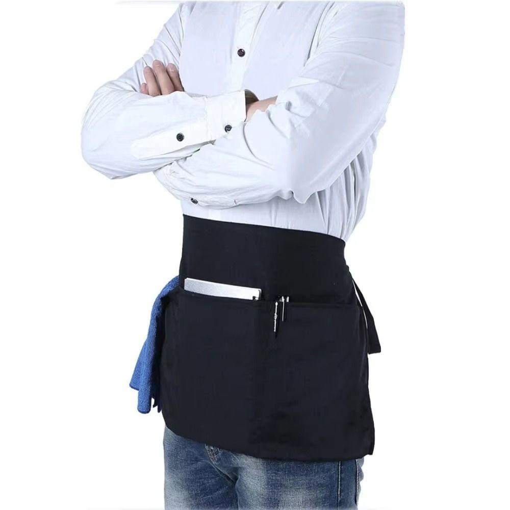 Unisex Waist Apron 3 Pockets Waiter Half Waist Apron New Short Half Waist Apron Restaurant Waiters