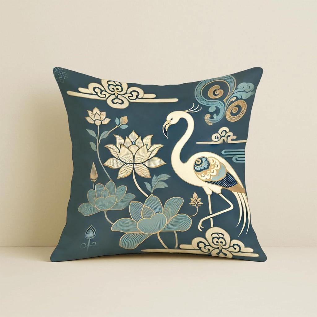 Satin-Kissenbezüge mit Lotus- und Goldverzierungen – 40x40 cm Dekorative 5er-Packung für Wohnzimmer, Salon