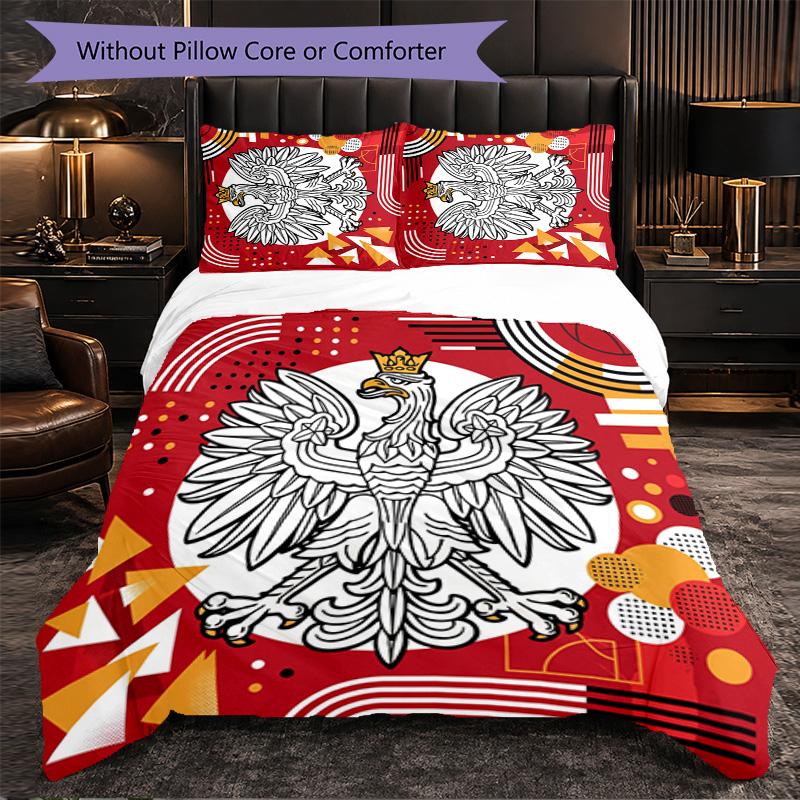 Poland Football Pattern 3 Pieces Bedding Set Soft Microfiber Duvet Cover with Pillow Cases for Bedroom