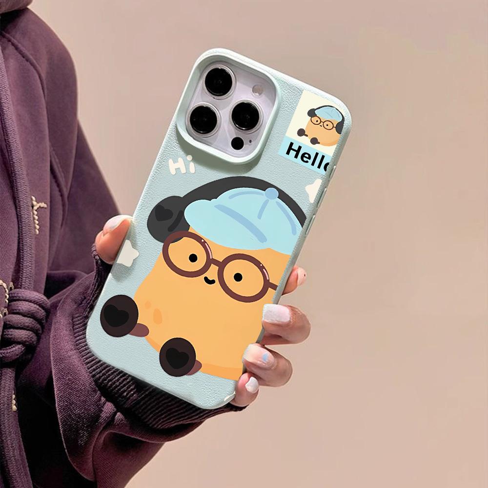 Custodia per telefono con sensazione di pelle per iPhone 11 13 16 Pro Max iPhone XR XS Max 14 15 Pro Max 12 13 Pro Max 16 Plus 13 Pro 14 Pro Colori Macaron Dipinti a Cartoni Animati