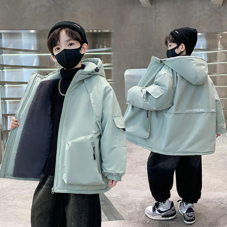

2025 Boys Fleece-Lined Hooded Parka Jacket for Autumn/Winter - Thick, Casual Top for Middle and Big Kids 120 cm