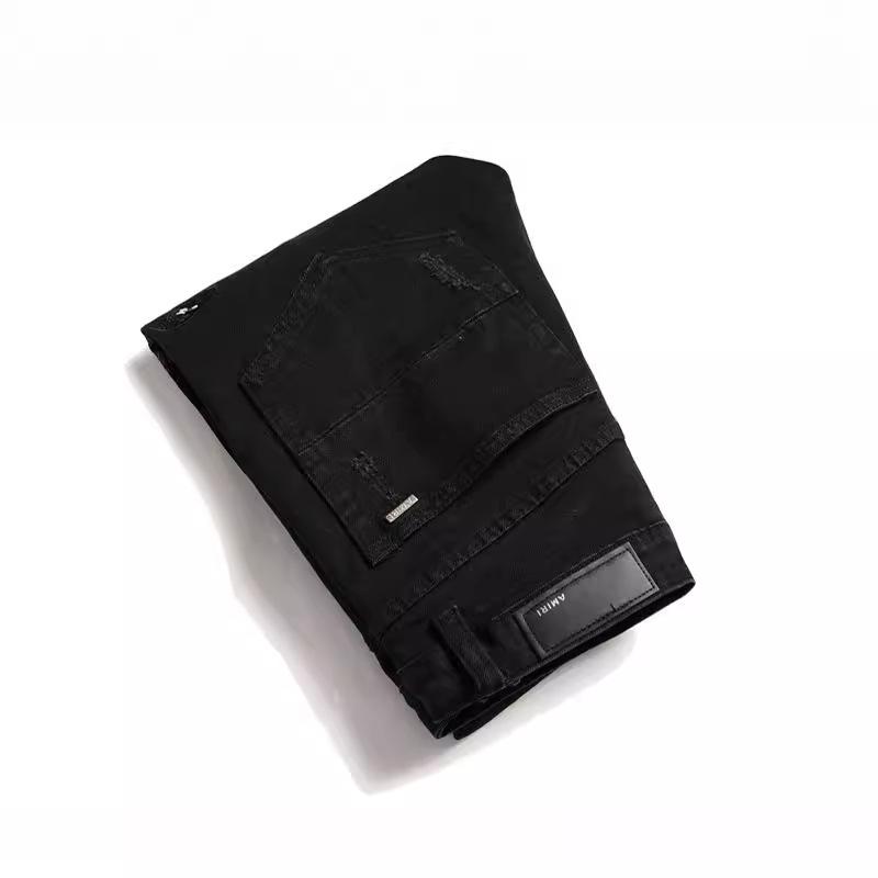 "Modne Czarne Dżinsy Męskie Slim Stretch z Haftem Kobry"