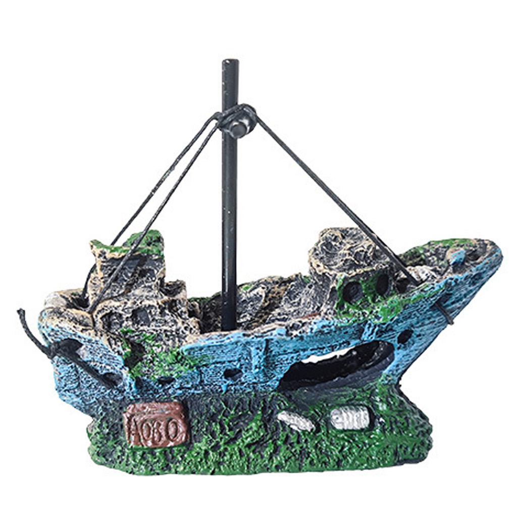 Aquarium Decorations Realistic Boat Landscaping Resin Wrecked Ship for Potted Plant Shrimp and Fish Shelter Cave House