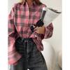 Pink Plaid Shirts And Tops Women Street Wear Gingham Casual Long Sleeve Top Single-Breasted Oversize Shirt Ladies