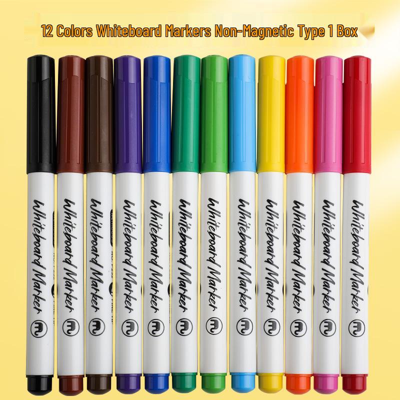 12-Color Magnetic Washable Whiteboard Markers with Refrigerator Magnets and 3D Blackboard Writing Pens