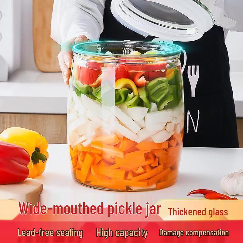 Kimchi Jar - Thick Glass Pickle Jar for Vegetables, Laba Garlic, Waterproof & Sealed