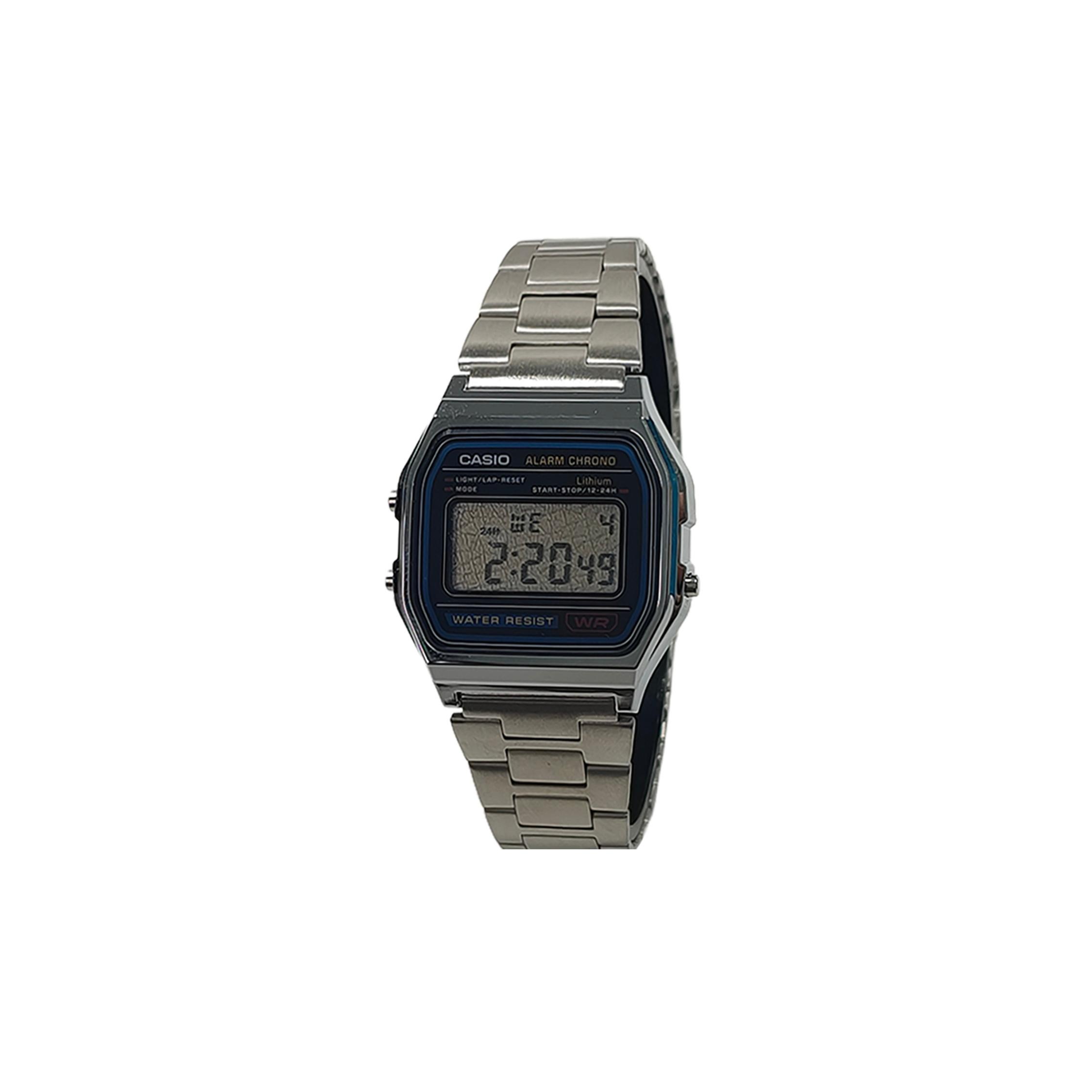 

CASIO Custom Collection Кварцевые часы с ремешком из нержавеющей стали Унисекс Черный циферблат A158WA-1(Watch5--) Silver Strap