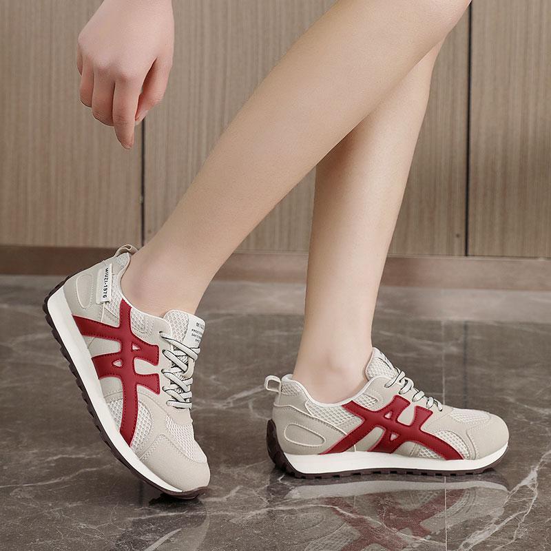 Nové dámské boty pro jaro a léto 2025, prodyšné, s tenkou podrážkou, barevně sladěné, dámské boty sportovní a volnočasové, zvyšující výšku, s kulatou špičkou, ve stylu ins, korejské ve