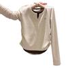 Women's Fake Two-Piece Long-Sleeve T-Shirt - Early Autumn 2025, Slimming High-End Inner Layer, Short Top