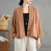 Damen S Locker Kurz Baumwoll-Leinen-Mischung Strickjacke Hemd
