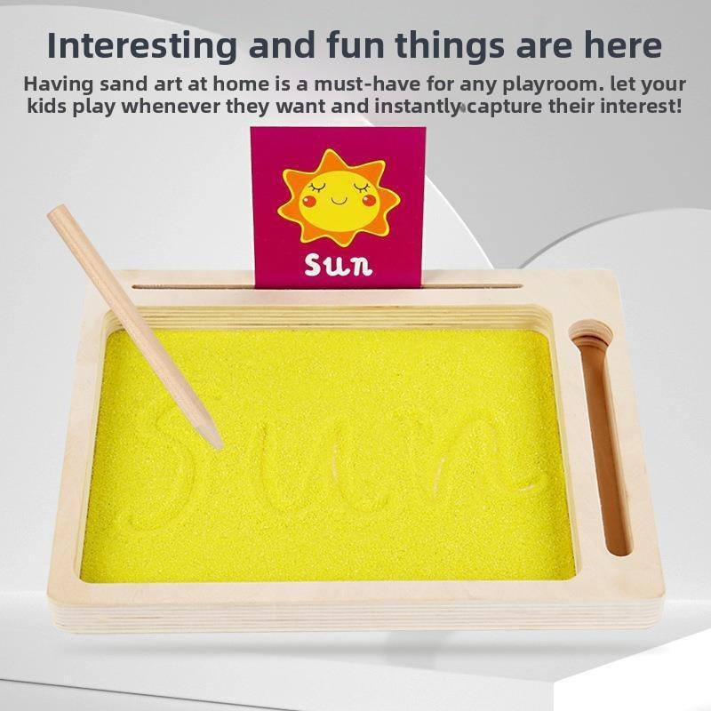Wooden Art Sand Board Educational Toy For Kids With Letter And Cards Number