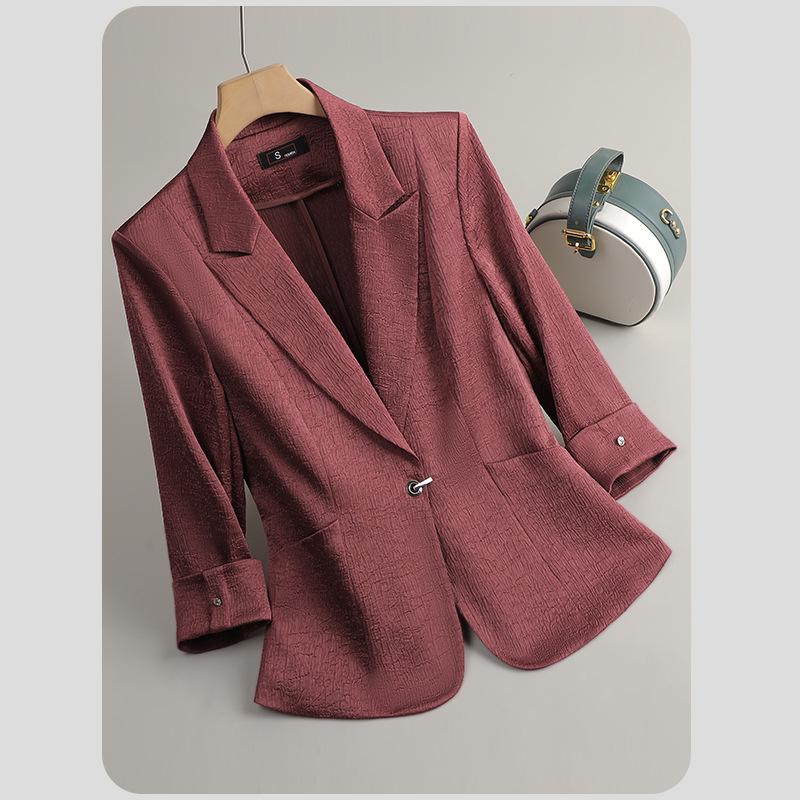 Zihong Women's Angola Red Seven-Sleeve Spring Blazer - High-End, Waist-Hugging Design