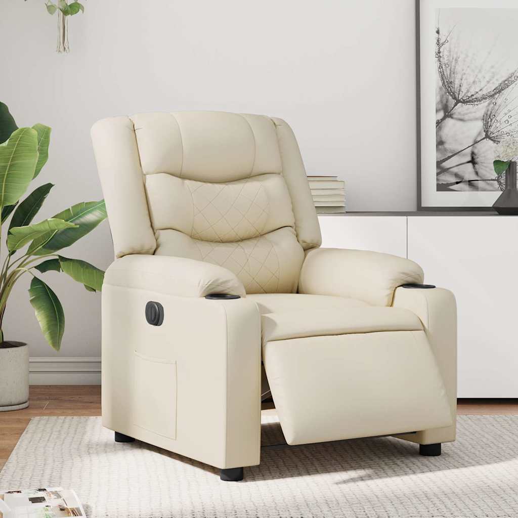 Electric Recliner Chair Cream Faux Leather