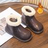 Children Winter Fleece Lined Short Boots British Casual Leather Shoes Warm Cotton Boots for Boys and Girls