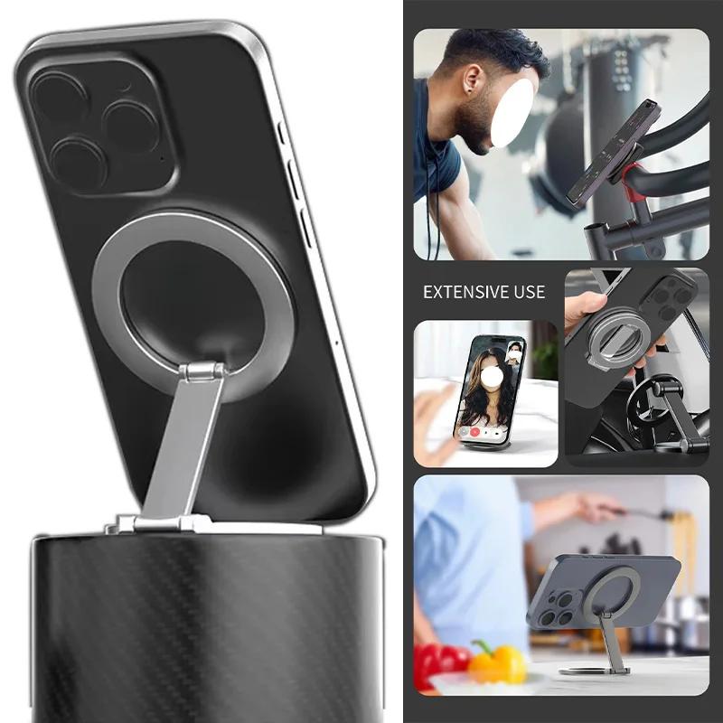 Double Magnetic Phone Ring Holder Foldable Stand Compatible with iPhone 16 12 13 14 15 Series MagSafe Phone Grip Stand
