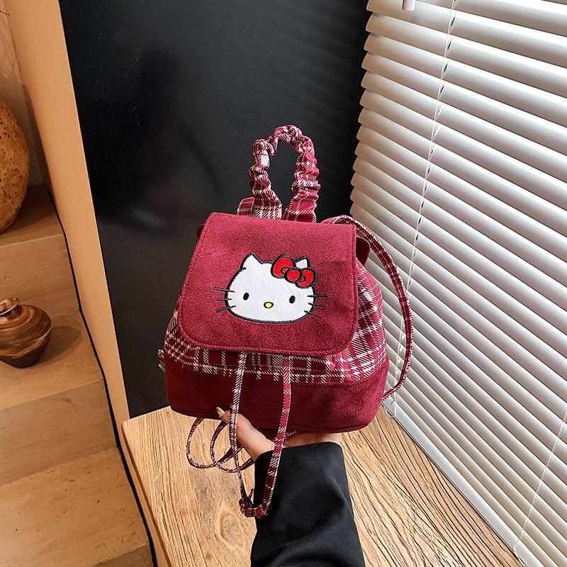Hello Kitty Retro PU Doppel-Schulterrucksack für den täglichen Weg zur Arbeit und Reisen