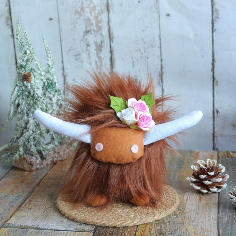 Zhongran Scottish Highland Cattle Doll Long Hair Cow Toy Doll Ornament Party Props Farmhouse Style Decoration
