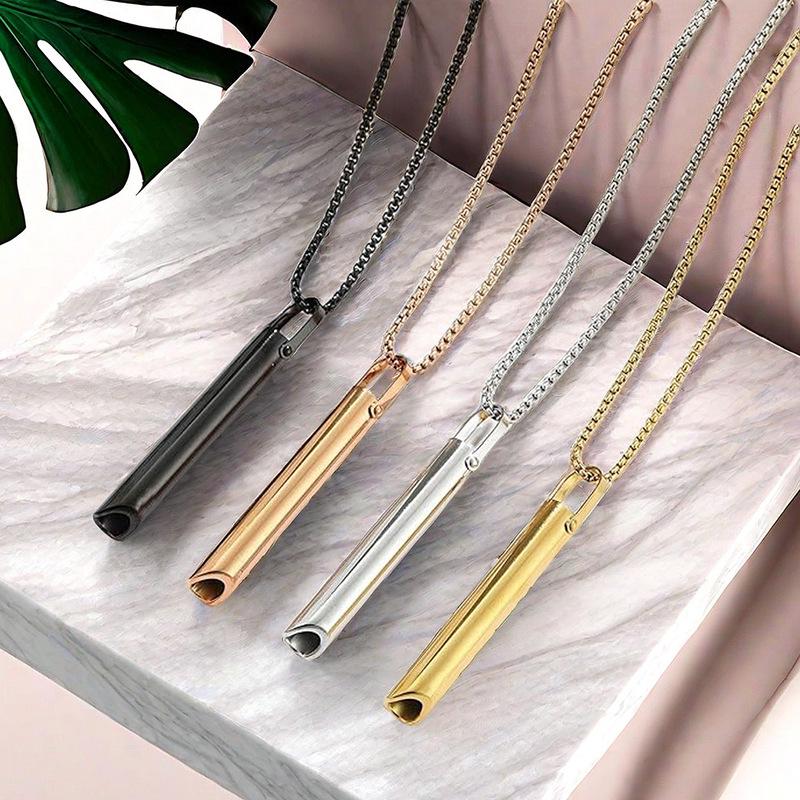 Stainless Steel Meditation Whistle Pendant for Mindfulness and Breathing Regulation