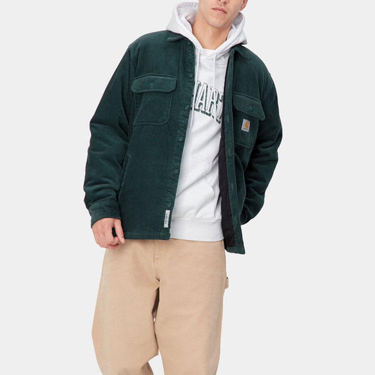 Carhartt WIP FW22 Solid Color Logo Patch Corduroy Single-Breasted Work Jacket Men jackets Green I028827-0WD-XX