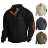 Men Autumn Winter Casual Pullover Tops Stand Collar Buttons Half Placket Long Sleeve Patchwork Color Sweatshirt
