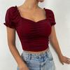 Square Necked Bubble Sleeve Top French style Square Shirt Women Sexy Low Cut Waist Hugging Top