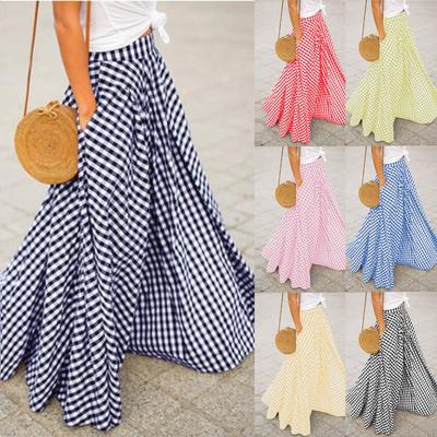 Falda midi de cuadros para mujer, moderna, elegante, versátil, con temperamento, largo medio, cintura alta, falda de vuelo grande con sentido de caída, media falda