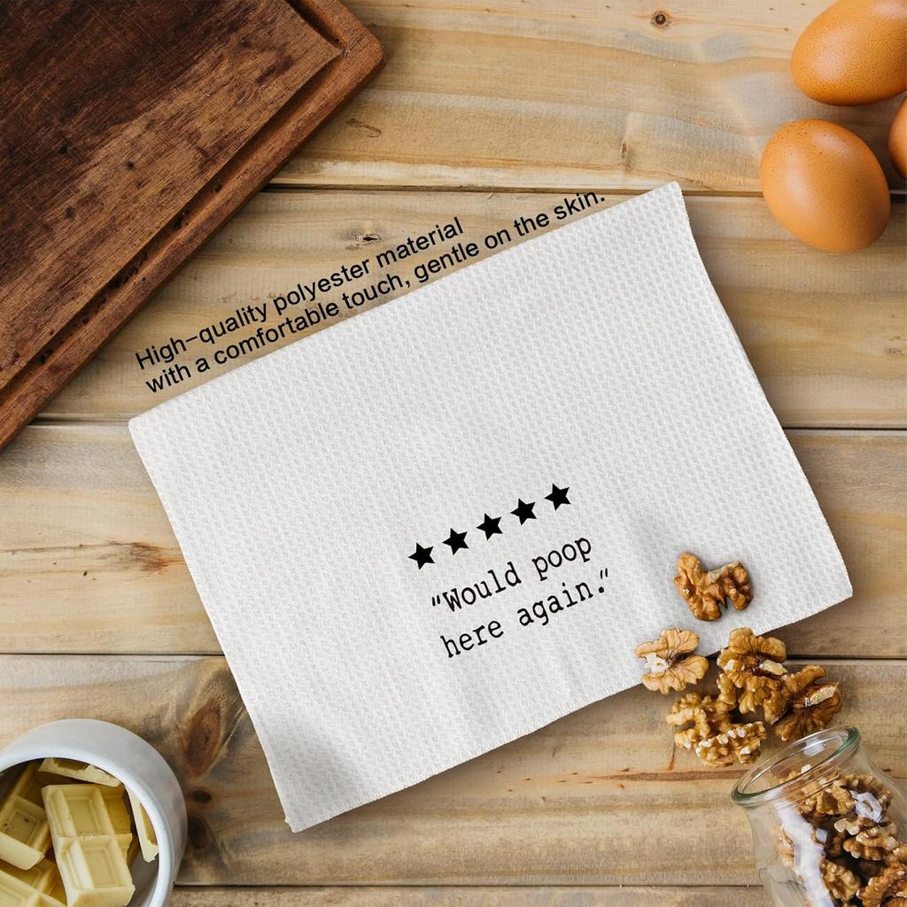 Funny Hands Towels, Would Poop Here Again Decorative Hand Towels, Funny Humorous Quote Decorative Hand Towels for Bathroom, FunnyHumor Bathroom