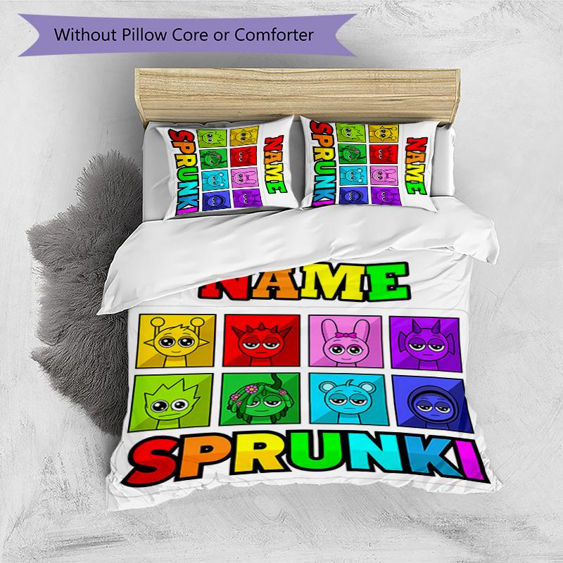 3pcs Custom Name Sprunki Themed Bedding Set Duvet Cover Closure Includes 1 Duvet Cover & 2 Pillowcases for All Seasons Bedroom Decor