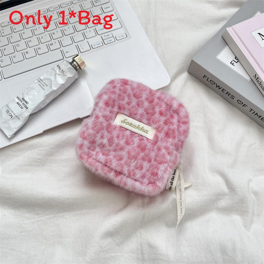 Plush Leopard Print Menstrual Pad Storage Pouch With Compact Design For Daily Use