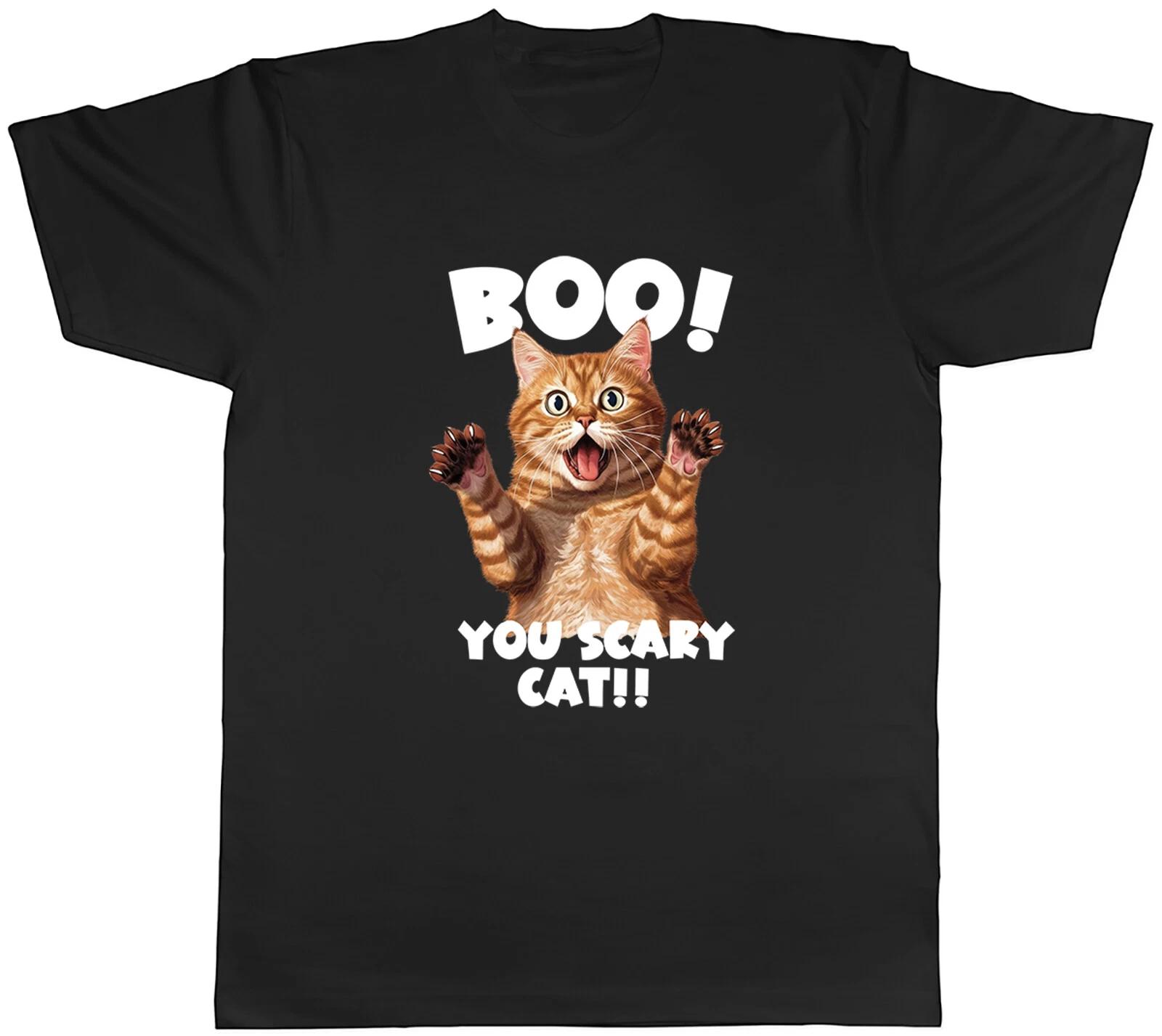 Boo Ginger Cat Mens T-Shirt You Scary Cat Tee Gift XL