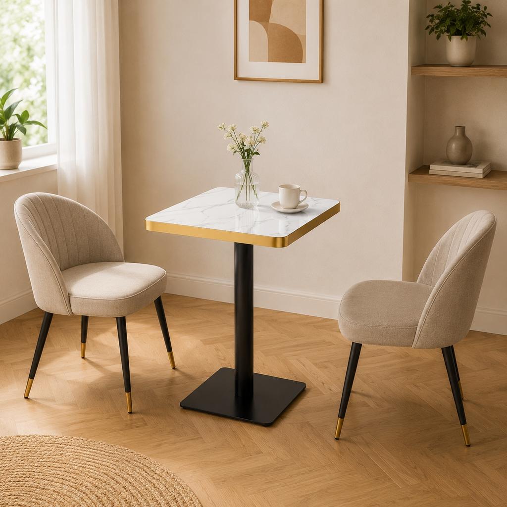 Square Dining Table, UV Panel, Marble Look, Metal Frame, Modern