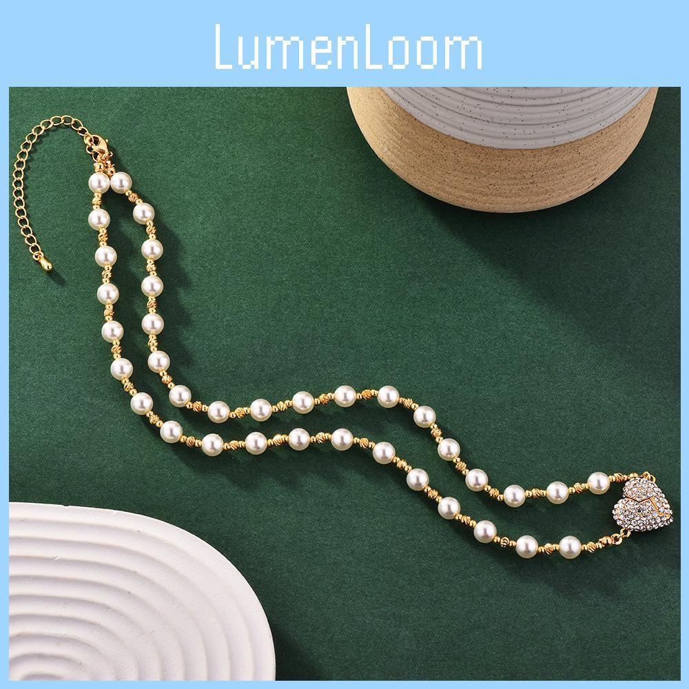 Elegant Heart Shaped Pendant Necklace With Sparkling Diamonds And Pearls For Women